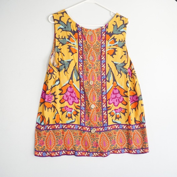 Haute Hippie Style Yellow Paisley Print Sleeveless Button Tunic Top XL Festival - Picture 4 of 8